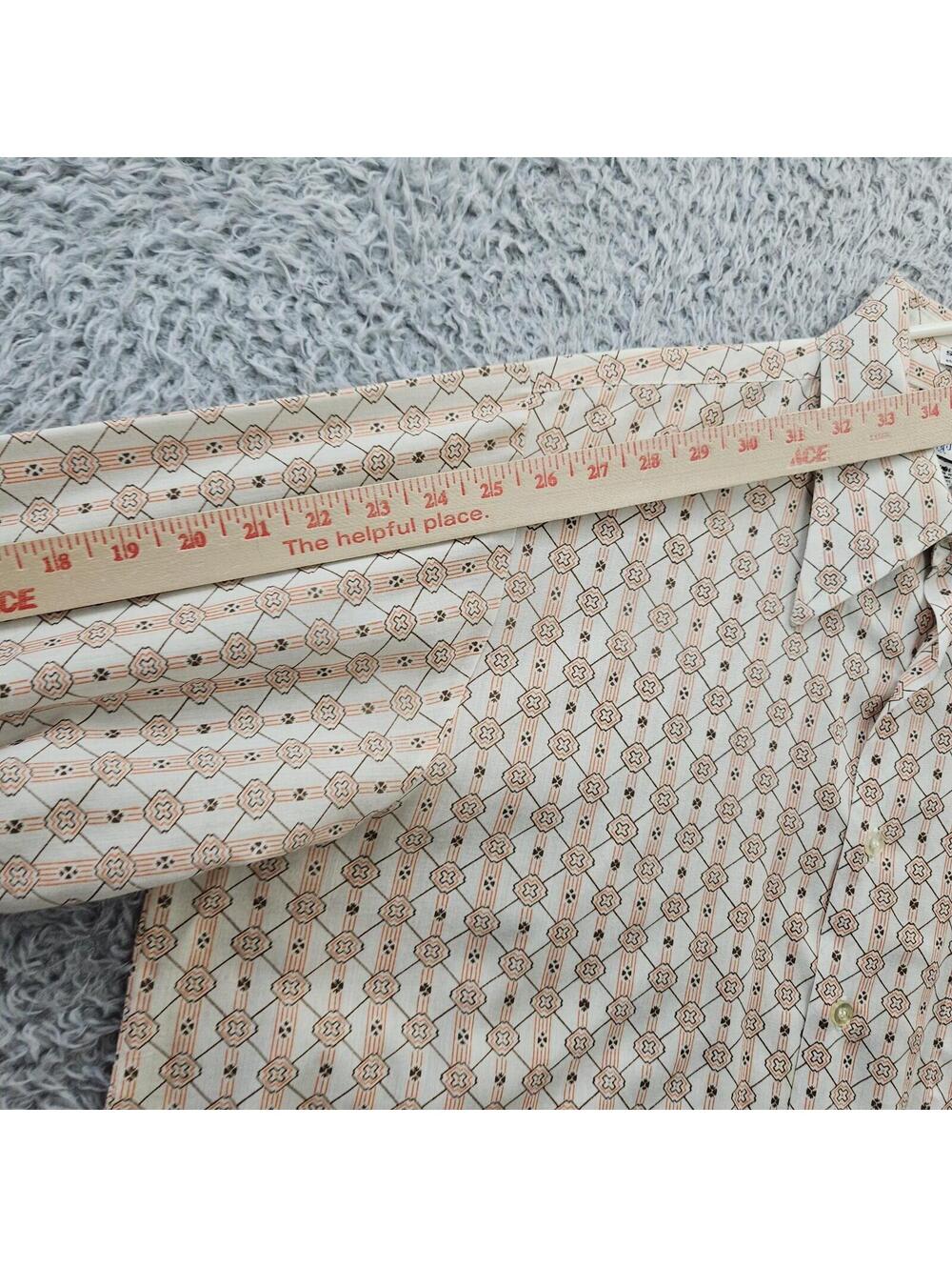 70's Vintage Shirt 17-36 Julliard Orange All Over Print Geometric w/Collar Stays - Picture 14 of 15